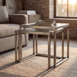 Alder Nesting Table in Brushed Nickel