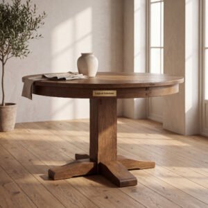 Eastgate Round Pedestal Table in Rift Oak