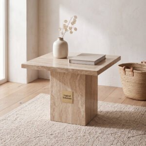 Halstead Honed Travertine Stone Side Table