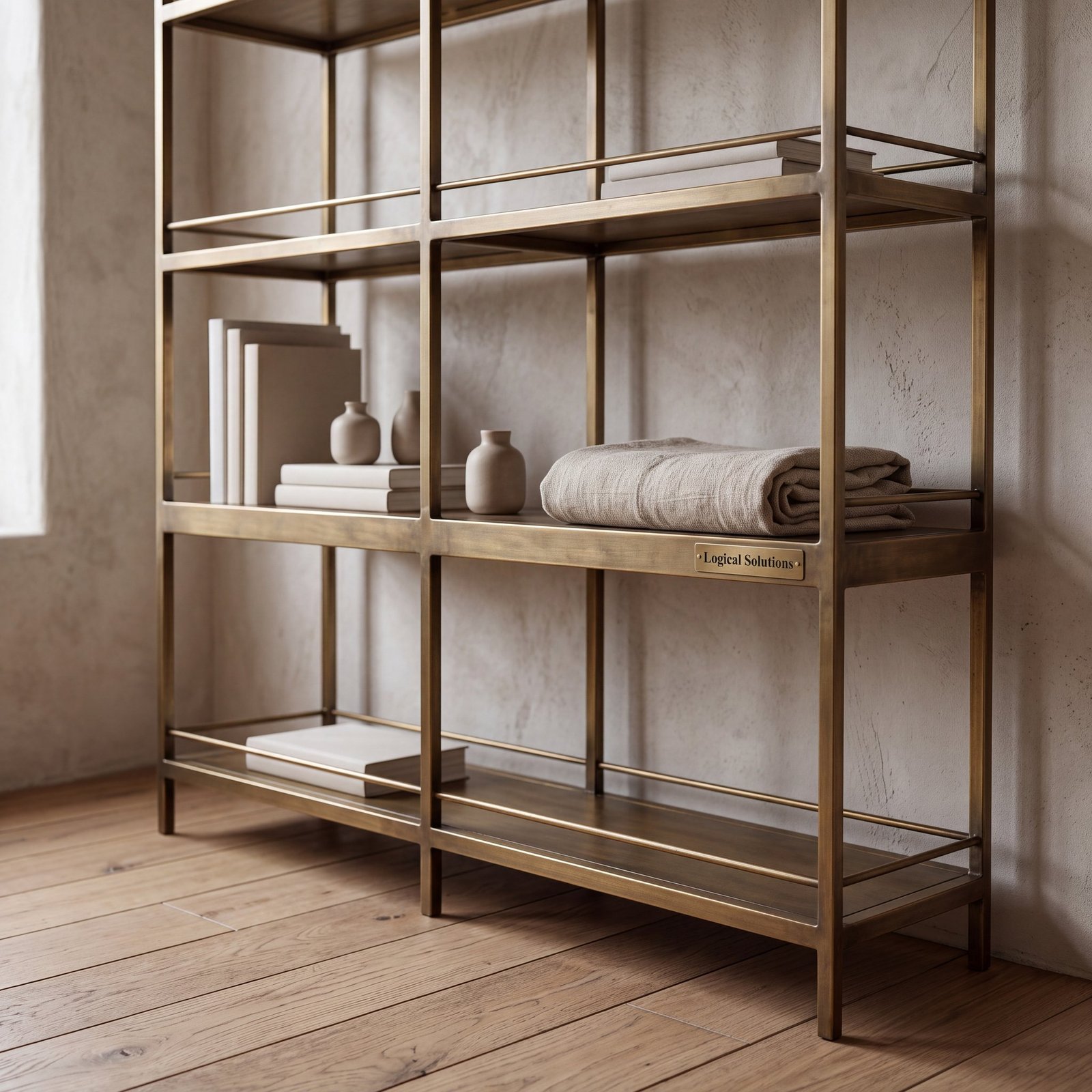 Lockwood Shelving Unit in Antique Brass
